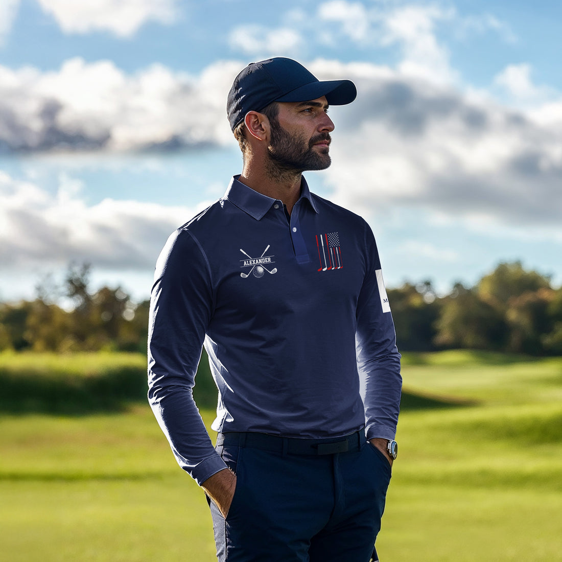 American Flag Long Sleeve Polo