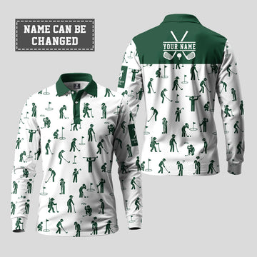 Funny Golfers Pattern Long Sleeve Polo