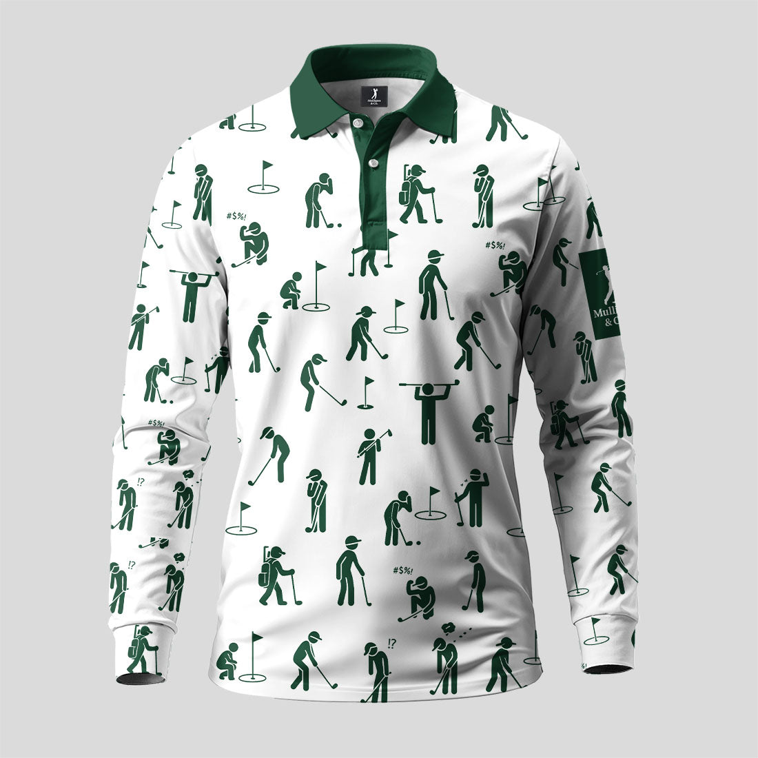 Funny Golfers Pattern Long Sleeve Polo